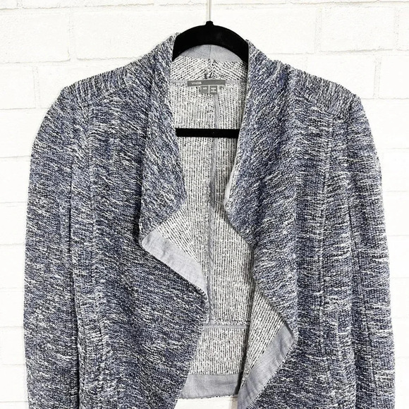 Vince Blue & White Tweed Open Front Draped Jacket Women's Size XS - Picture 4 of 10